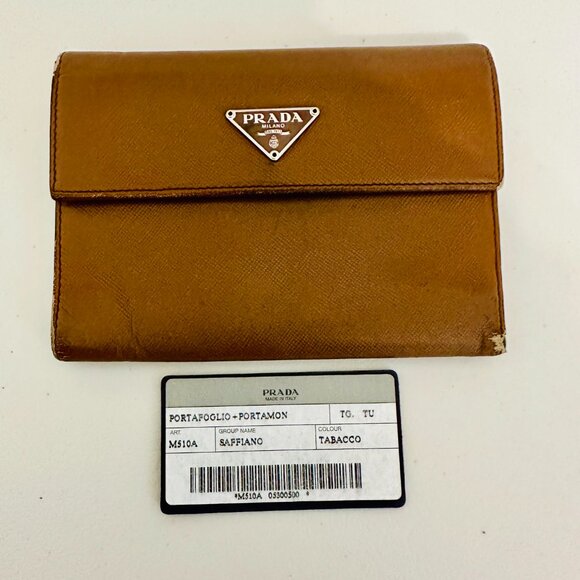 AUTHENTIC PRADA MILANO TOBACCO SAFFIANO LEATHER TRIFOLD WALLET MADE IN ITALY - Picture 1 of 16